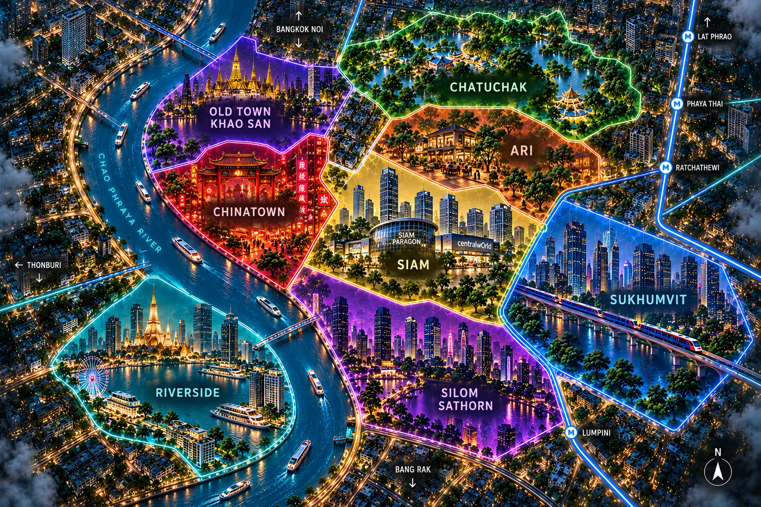 Interaktive Karte von Bangkok mit den wichtigsten Vierteln