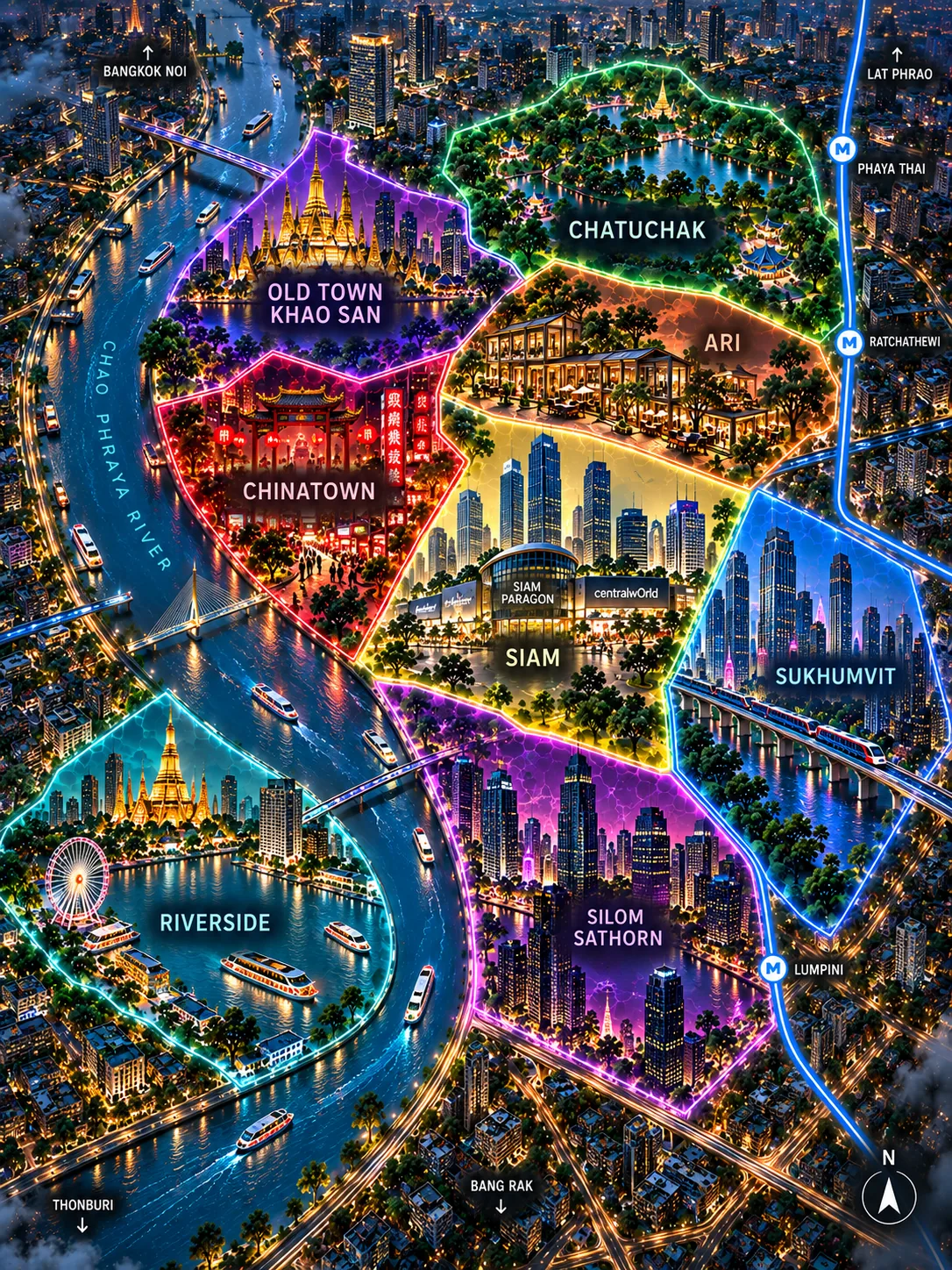Interaktive Karte von Bangkok mit den wichtigsten Vierteln